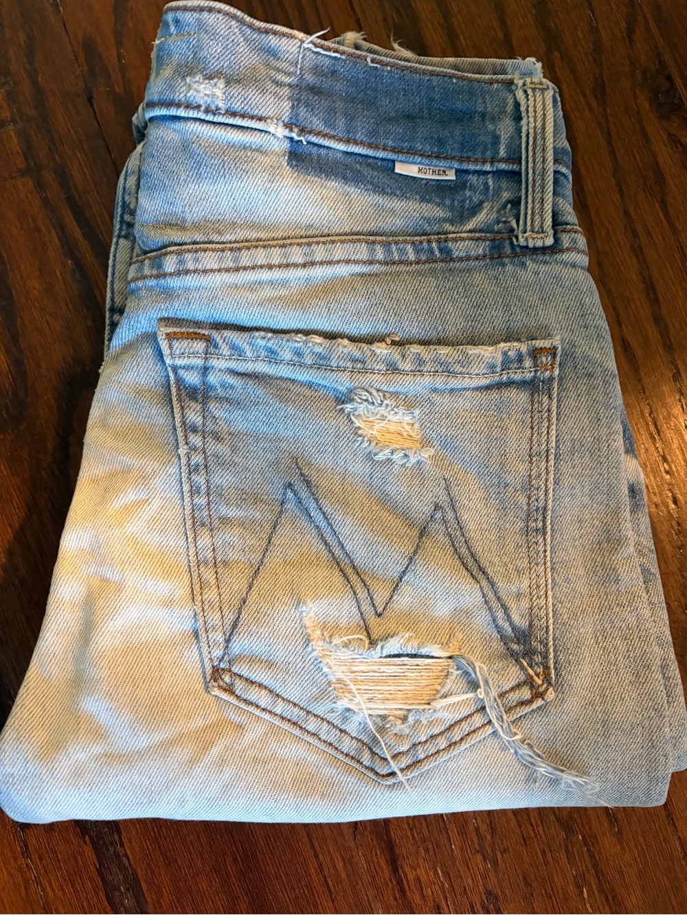 MOTHER Light Wash Distressed Boyfriend Jeans